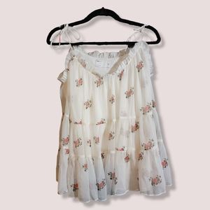 ASOS Womens Tiered Sheer White Cami in Floral Print white and pink Size 12